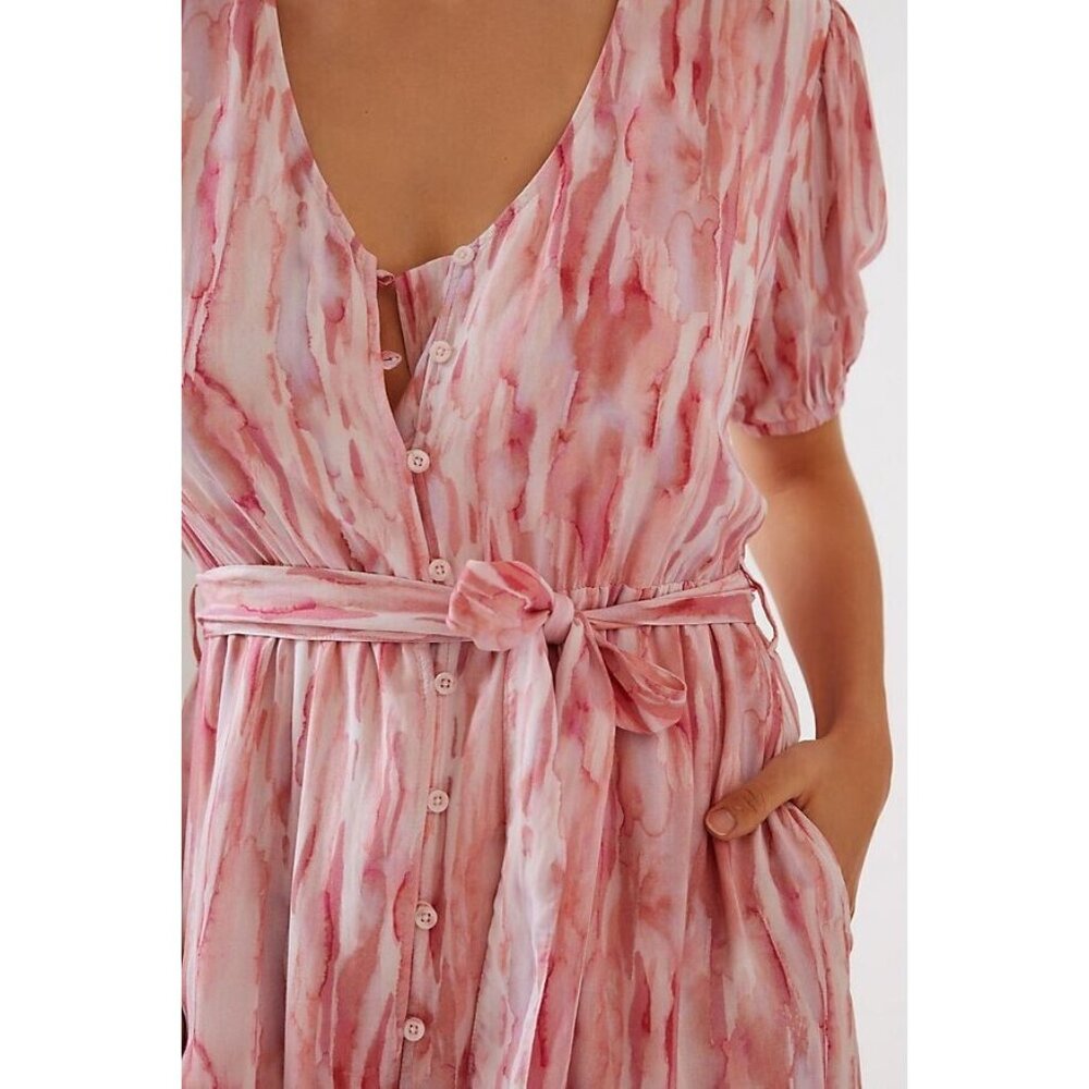 Anthropologie Cloth & Stone Womens Medium Button Up Mini Dress Short Sleeve Pink - Picture 4 of 16